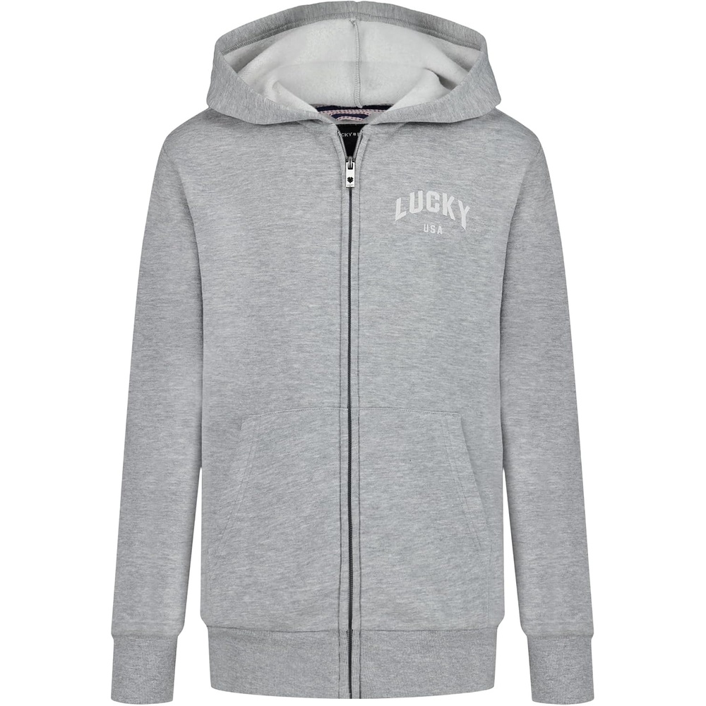 image:imageLucky Brand Boys Long Sleeve Fleece Full Zip Hoodie Comfortable Relaxed Fit With Front PocketsVintage Grey Heather