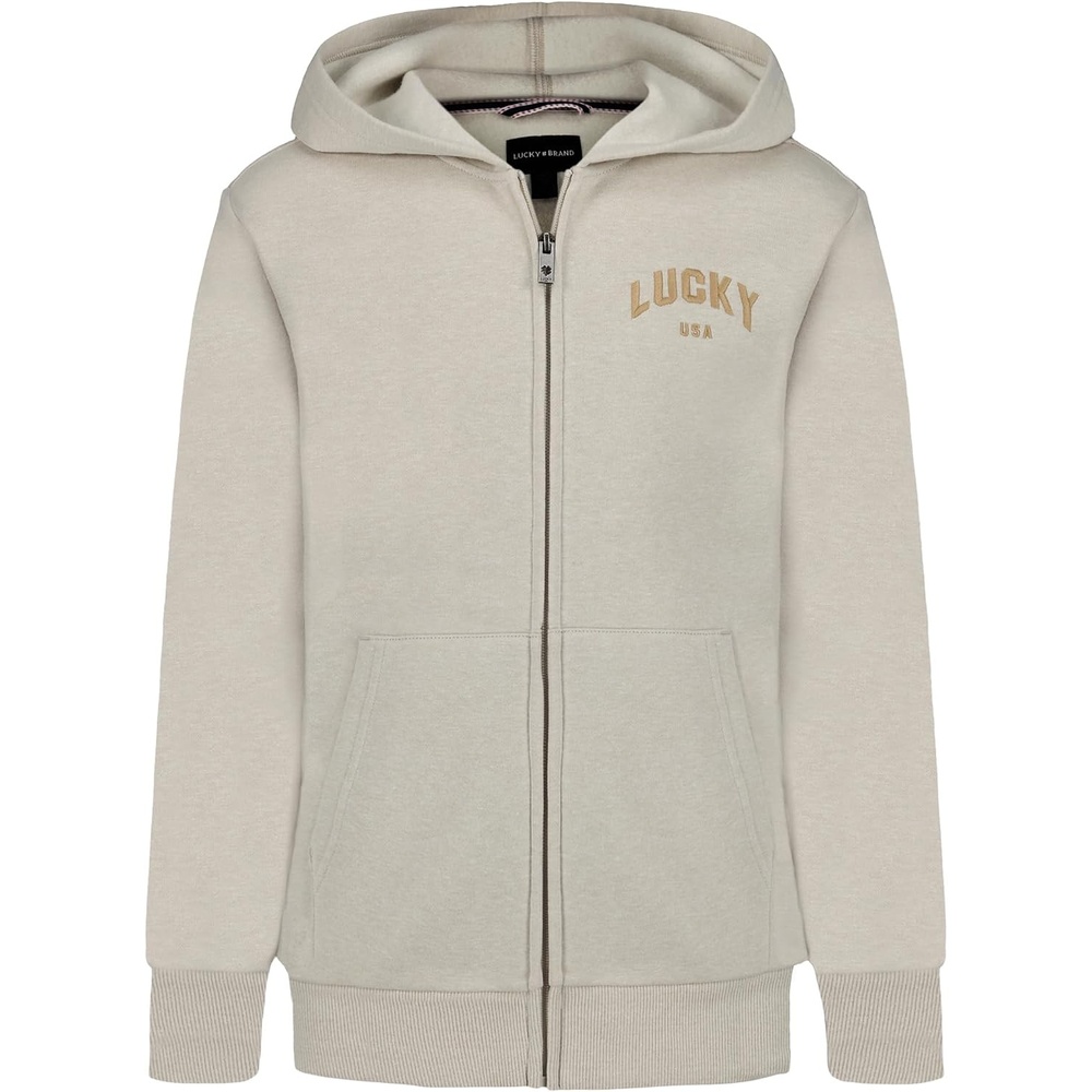 image:imageLucky Brand Boys Long Sleeve Fleece Full Zip Hoodie Comfortable Relaxed Fit With Front PocketsVintage Peyote Heather