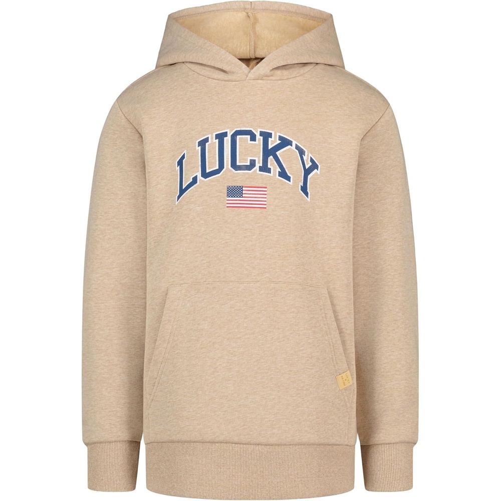 image:imageLucky Brand Boys Long Sleeve Fleece Pullover Hoodie Comfortable Relaxed Fit With Kangaroo PocketsFlag Cornstalk Heather
