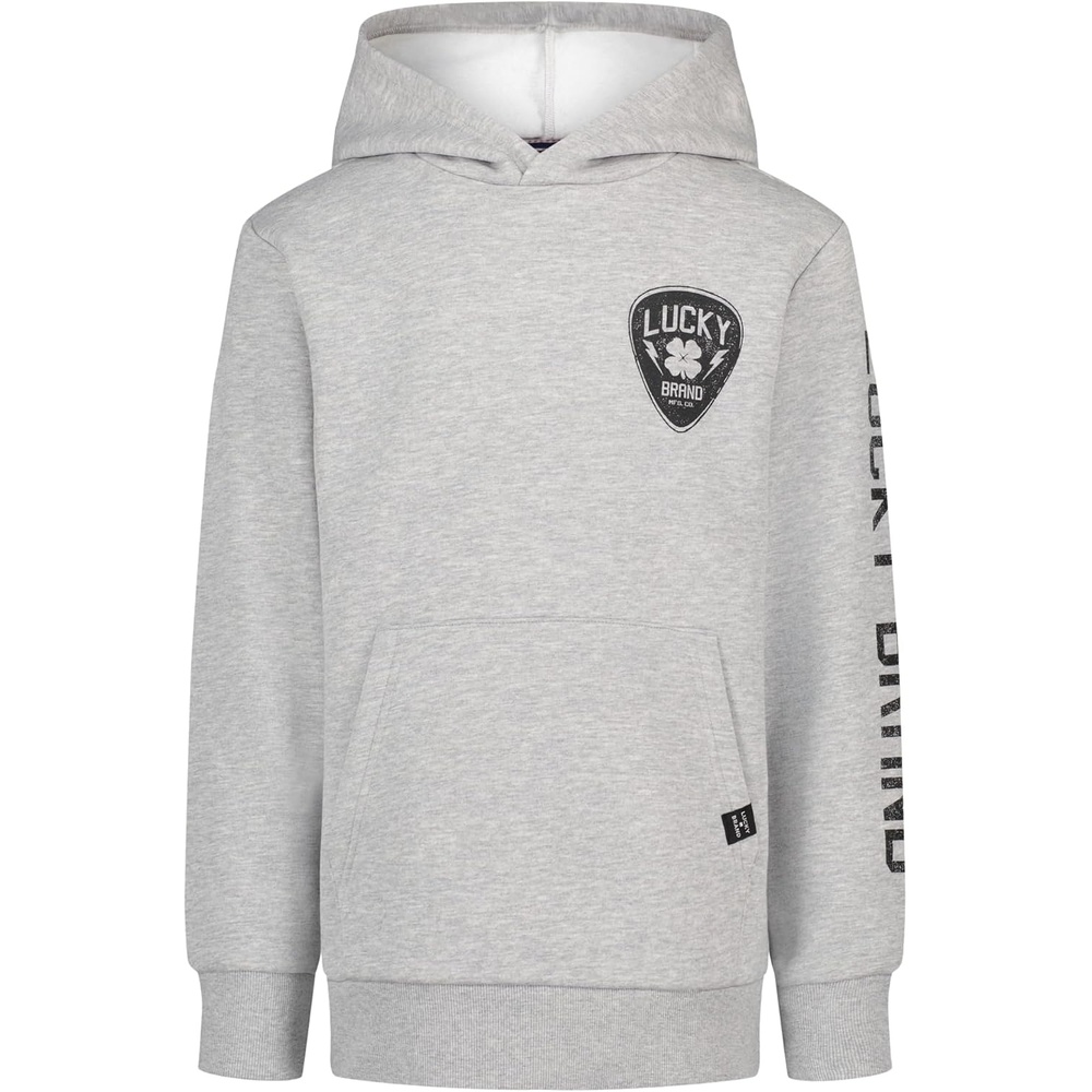 image:imageLucky Brand Boys Long Sleeve Fleece Pullover Hoodie Comfortable Relaxed Fit With Kangaroo PocketsGuitar Pick Grey Heather