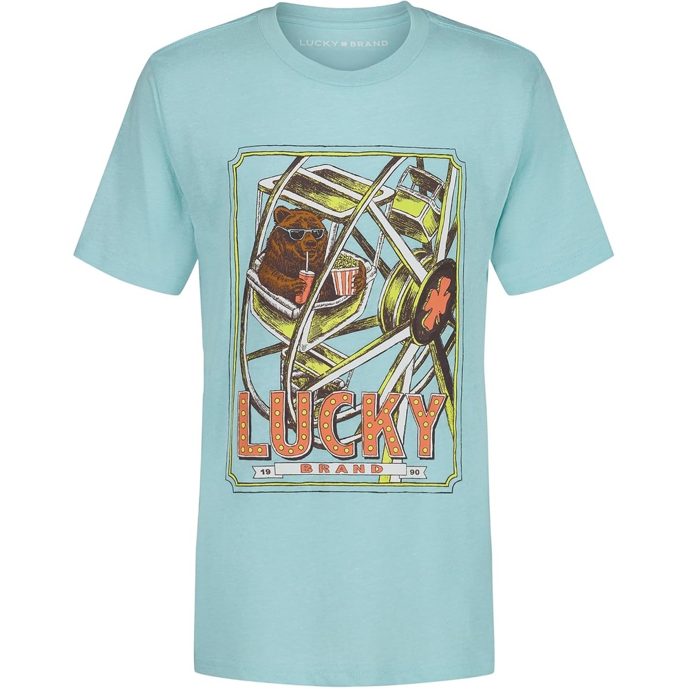 image:imageLucky Brand Boys Short Sleeve Graphic Crew Neck TShirt Soft Comfortable Relaxed FitBear Wheel Antigua Surf