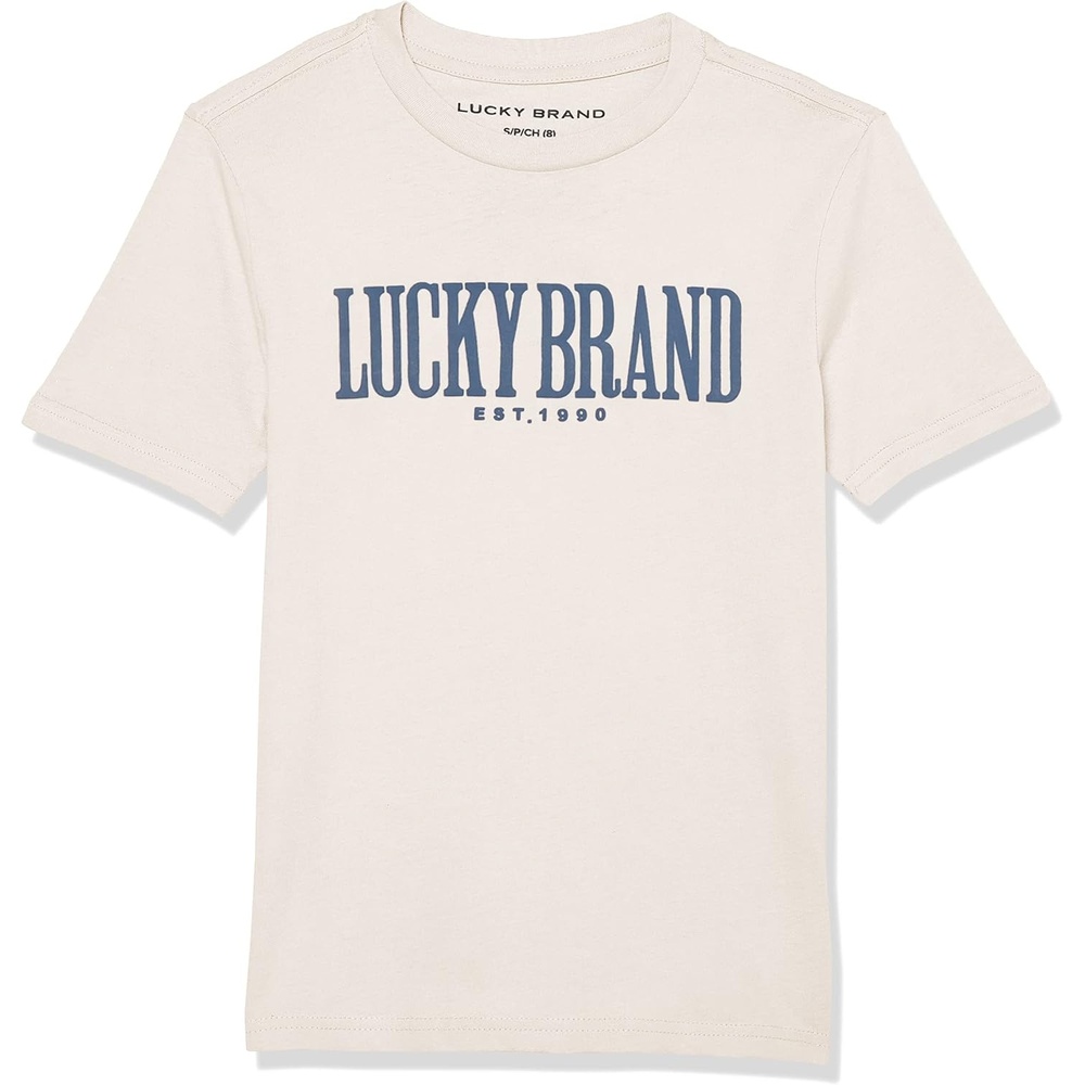 image:imageLucky Brand Boys Short Sleeve Graphic Crew Neck TShirt Soft Comfortable Relaxed FitCloud Dancer Puff