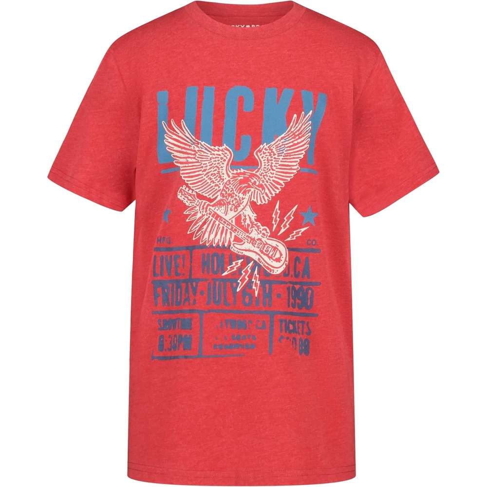 image:imageLucky Brand Boys Short Sleeve Graphic Crew Neck TShirt Soft Comfortable Relaxed FitEagle Rock Red Heather