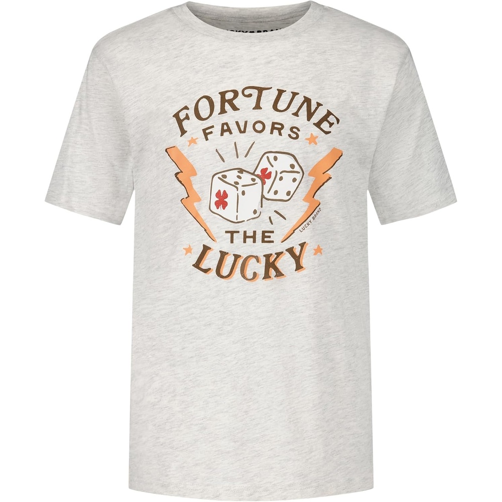 image:imageLucky Brand Boys Short Sleeve Graphic Crew Neck TShirt Soft Comfortable Relaxed FitFortune Oatmeal