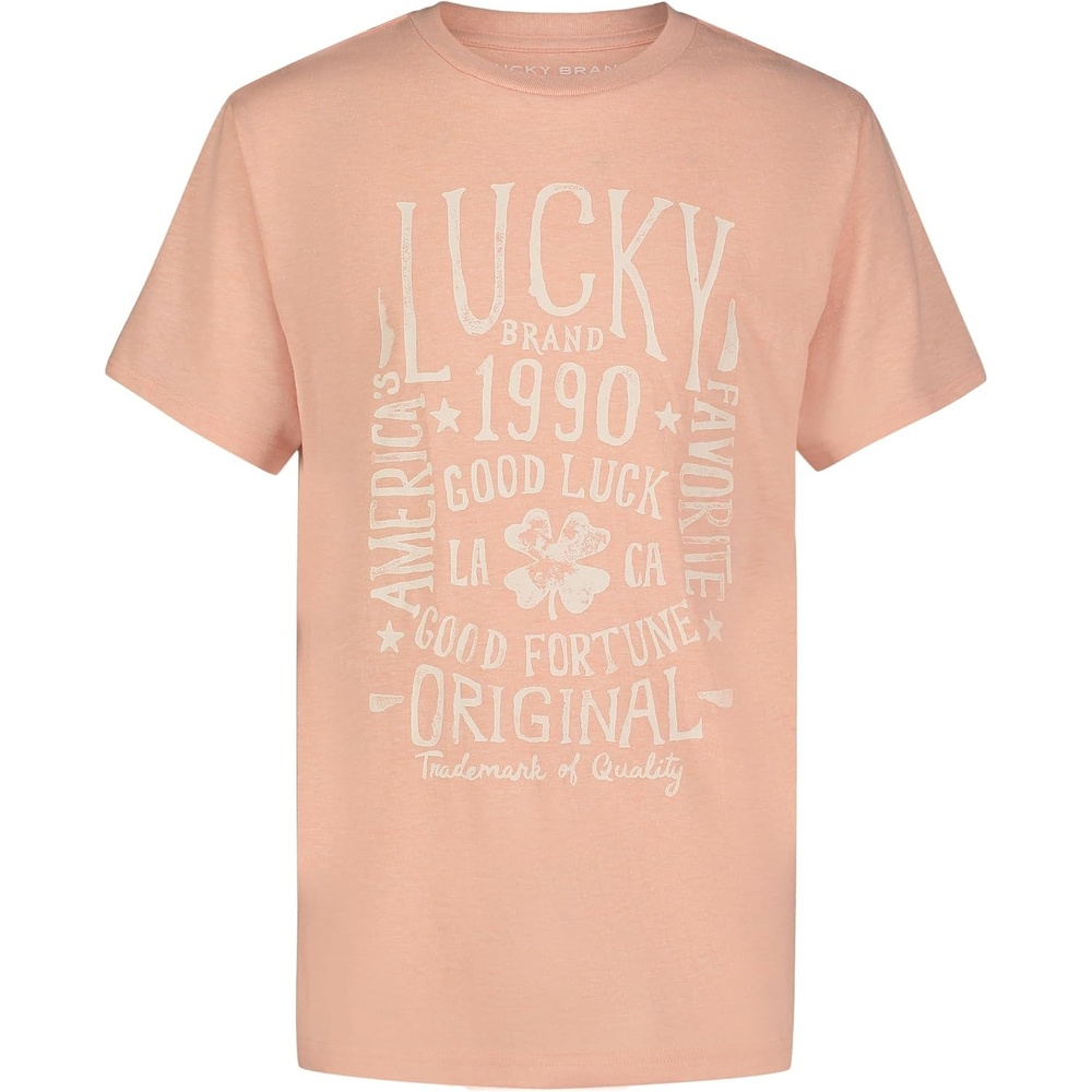 image:imageLucky Brand Boys Short Sleeve Graphic Crew Neck TShirt Soft Comfortable Relaxed FitFortune Peach Bloom Heather