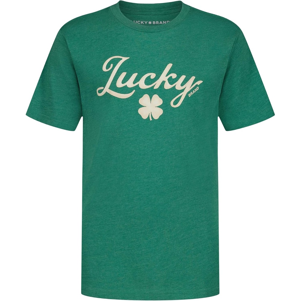image:imageLucky Brand Boys Short Sleeve Graphic Crew Neck TShirt Soft Comfortable Relaxed FitFour Leaf Bottle Green