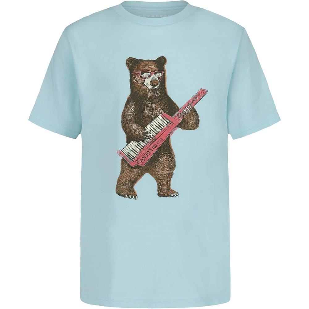 image:imageLucky Brand Boys Short Sleeve Graphic Crew Neck TShirt Soft Comfortable Relaxed FitKeytar Bear Clearwater