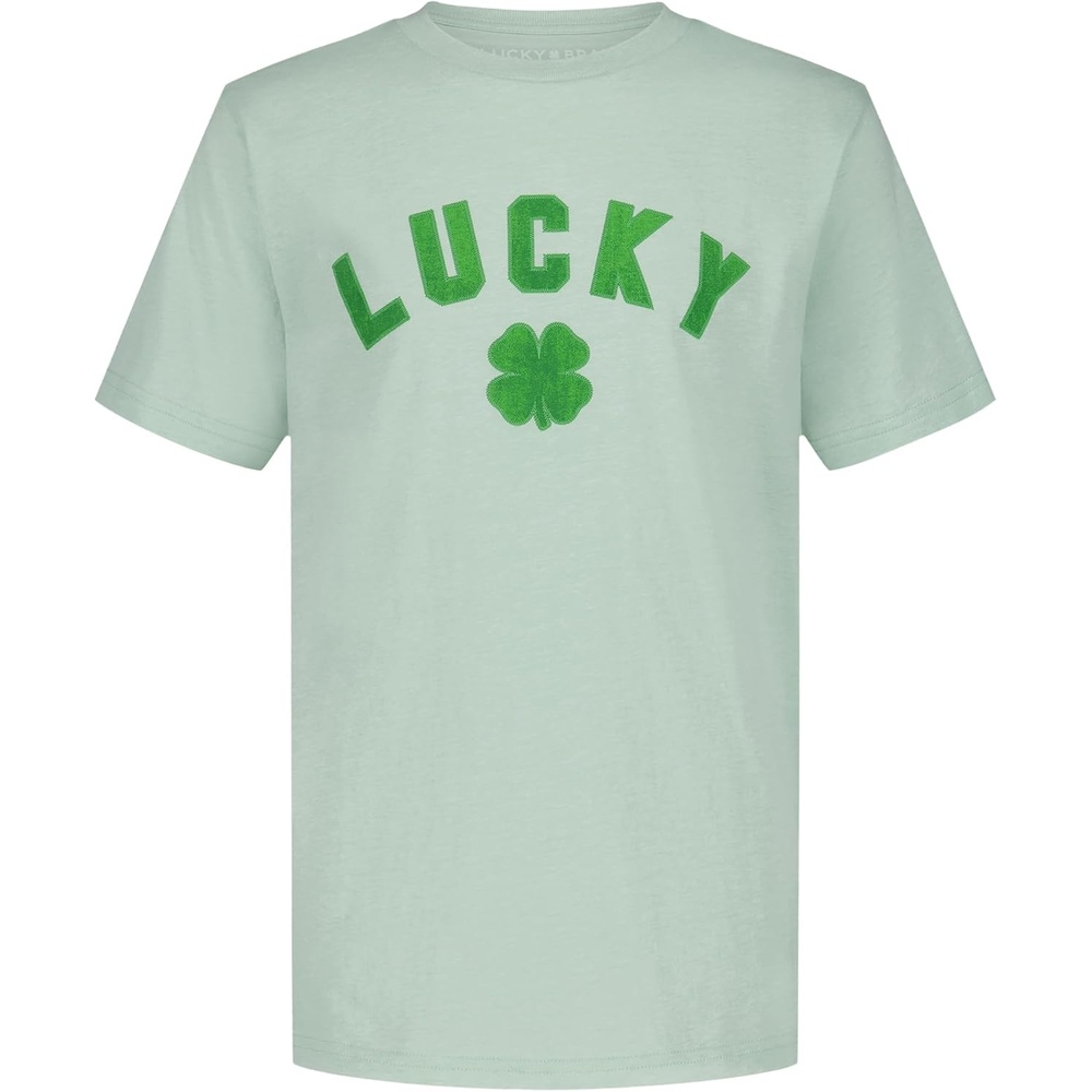 image:imageLucky Brand Boys Short Sleeve Graphic Crew Neck TShirt Soft Comfortable Relaxed FitLucky Clover Lichen Heather