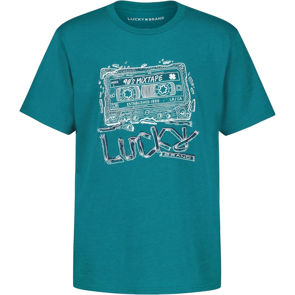 image:imageLucky Brand Boys Short Sleeve Graphic Crew Neck TShirt Soft Comfortable Relaxed FitMix Tape Deep Lake Heather