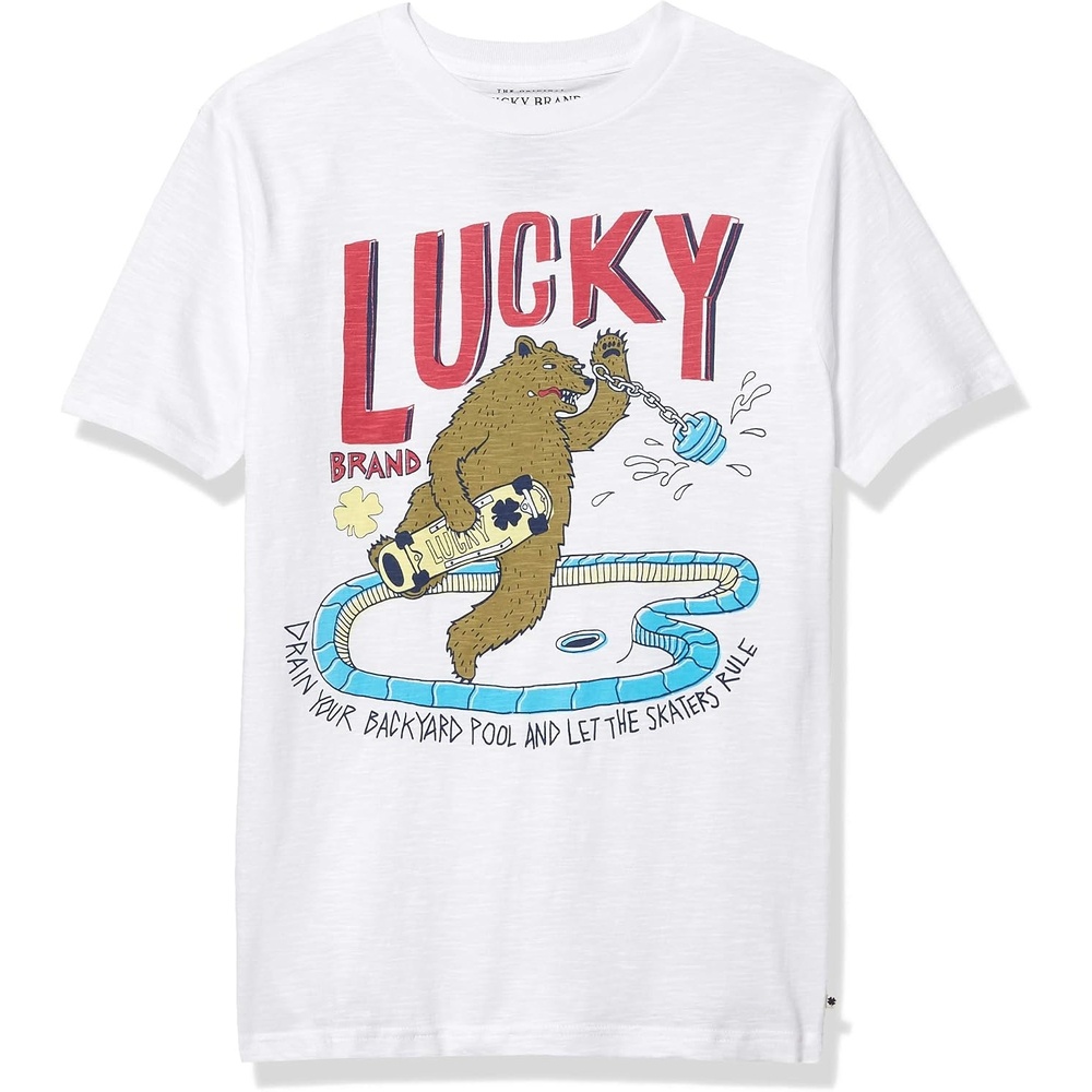 image:imageLucky Brand Boys Short Sleeve Graphic Crew Neck TShirt Soft Comfortable Relaxed FitPool Day White Da16