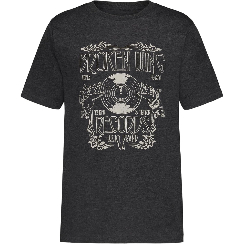 image:imageLucky Brand Boys Short Sleeve Graphic Crew Neck TShirt Soft Comfortable Relaxed FitRecord Label Dark Grey