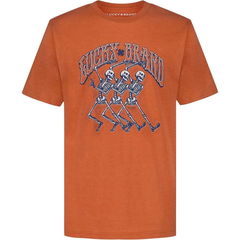 image:imageLucky Brand Boys Short Sleeve Graphic Crew Neck TShirt Soft Comfortable Relaxed FitSkeleton Dancers Rust