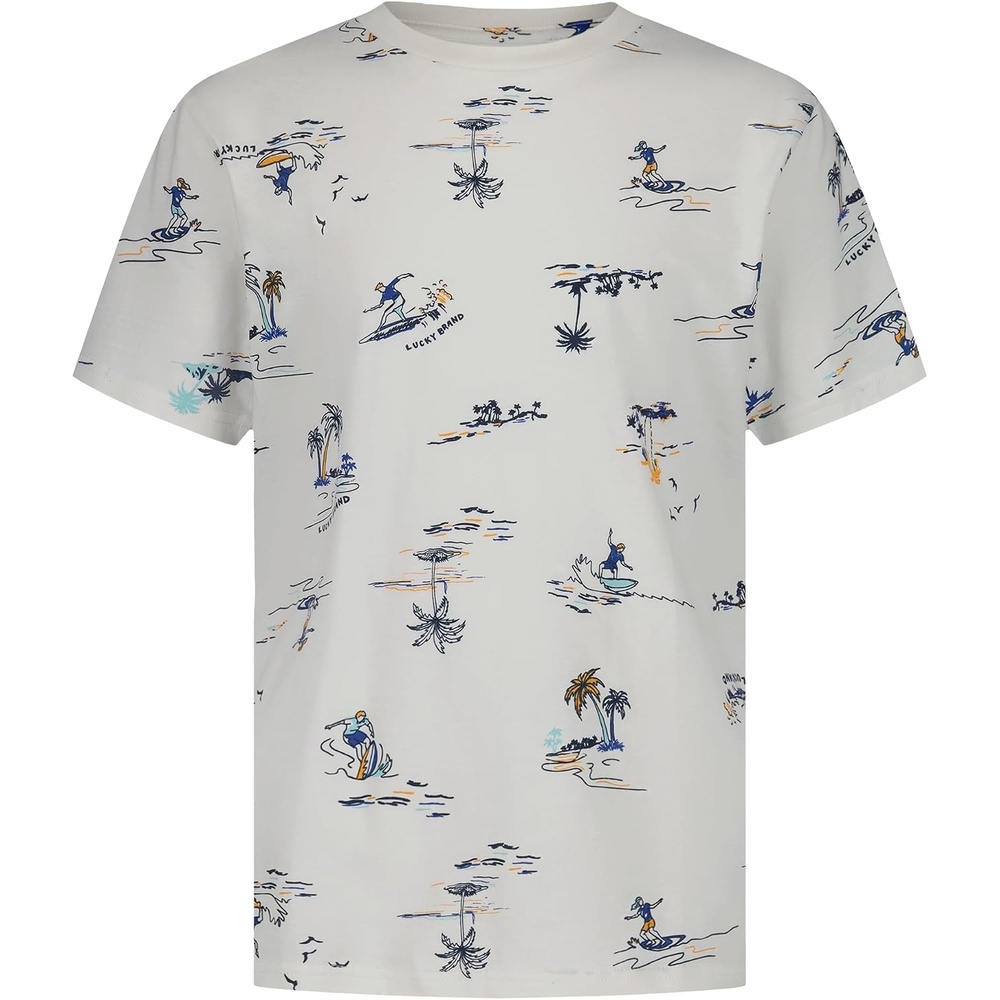 image:imageLucky Brand Boys Short Sleeve Graphic Crew Neck TShirt Soft Comfortable Relaxed FitSurfer Bear Egret