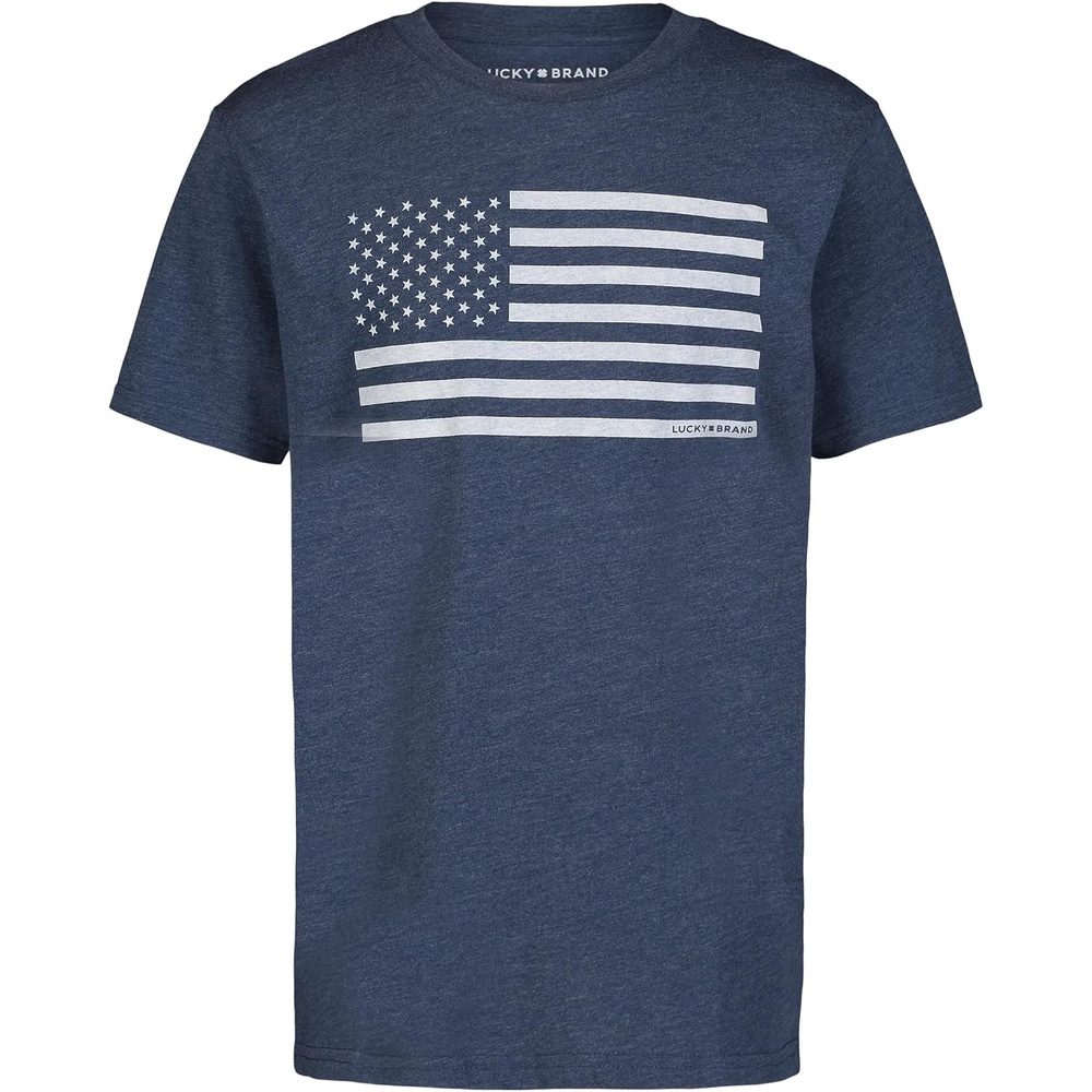 image:imageLucky Brand Boys Short Sleeve Graphic Crew Neck TShirt Soft Comfortable Relaxed FitUs Flag Dark Denim Heather
