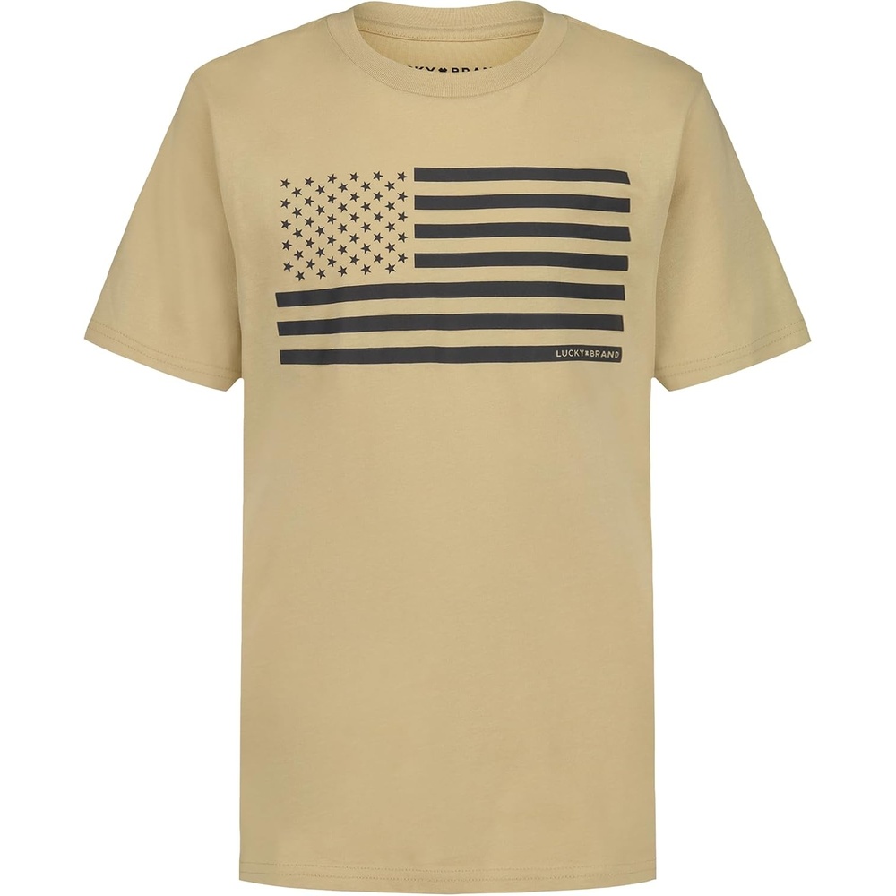 image:imageLucky Brand Boys Short Sleeve Graphic Crew Neck TShirt Soft Comfortable Relaxed FitUs Flag Pale Khaki