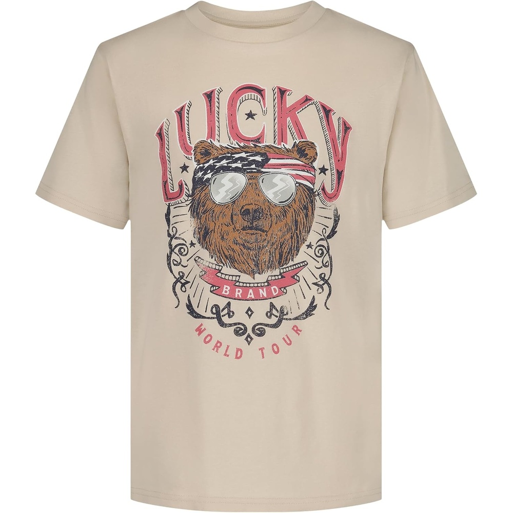 image:imageLucky Brand Boys Short Sleeve Graphic Crew Neck TShirt Soft Comfortable Relaxed FitWorld Tour Angora