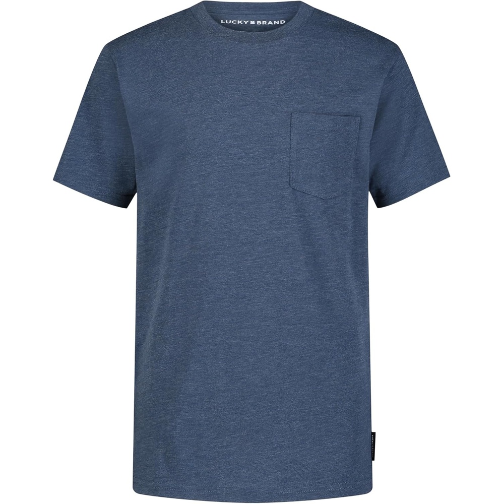 image:imageLucky Brand Boys Short Sleeve Slub Pocket Crew Neck TShirt Soft Comfortable Relaxed FitDark Denim Heather