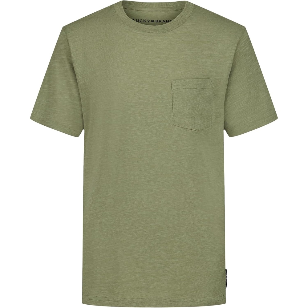 image:imageLucky Brand Boys Short Sleeve Slub Pocket Crew Neck TShirt Soft Comfortable Relaxed FitOil Green Heather