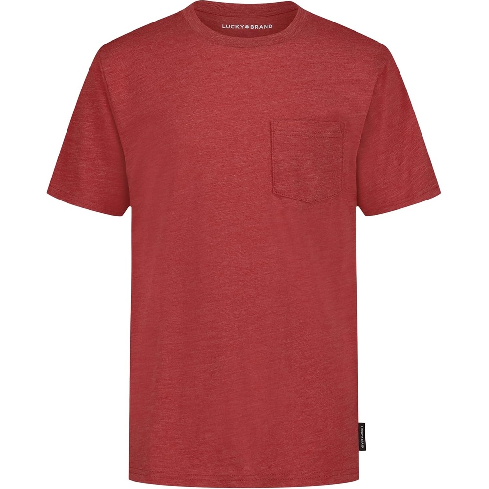 image:imageLucky Brand Boys Short Sleeve Slub Pocket Crew Neck TShirt Soft Comfortable Relaxed FitPunch Heather