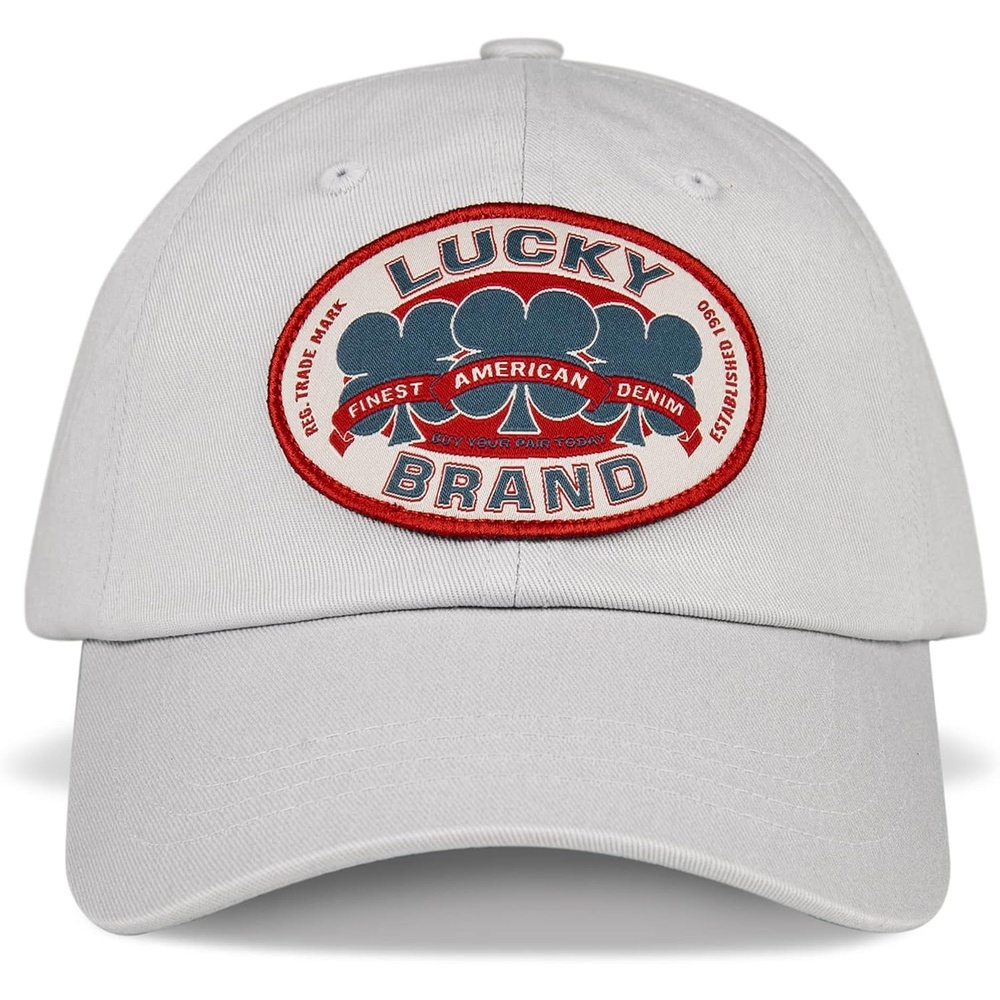 image:imageLucky Brand Classic Cotton Adjustable Dad Hat Baseball Cap Golf Fishing Low Profile 5 Panel DesignOval Clover Patch Light Grey