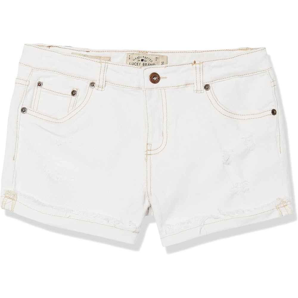 image:imageLucky Brand Girls Cuffed Jean Shorts Stretch Denim with 5 Pockets Mid to High Rise WaistRonnie White