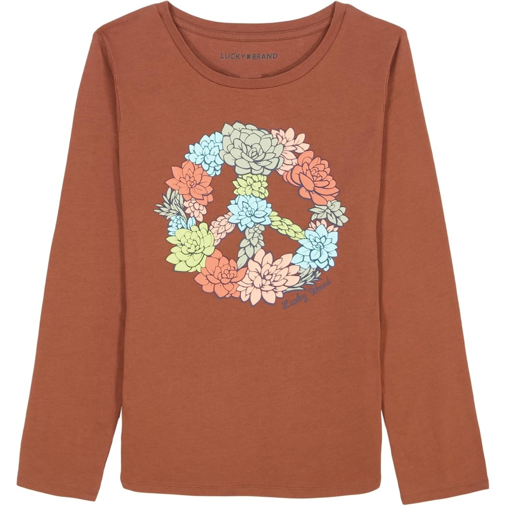 image:imageLucky Brand Girls Long Sleeve Graphic TShirt Tagless Cotton Tee with Fun DesignsCappuccino Cactus