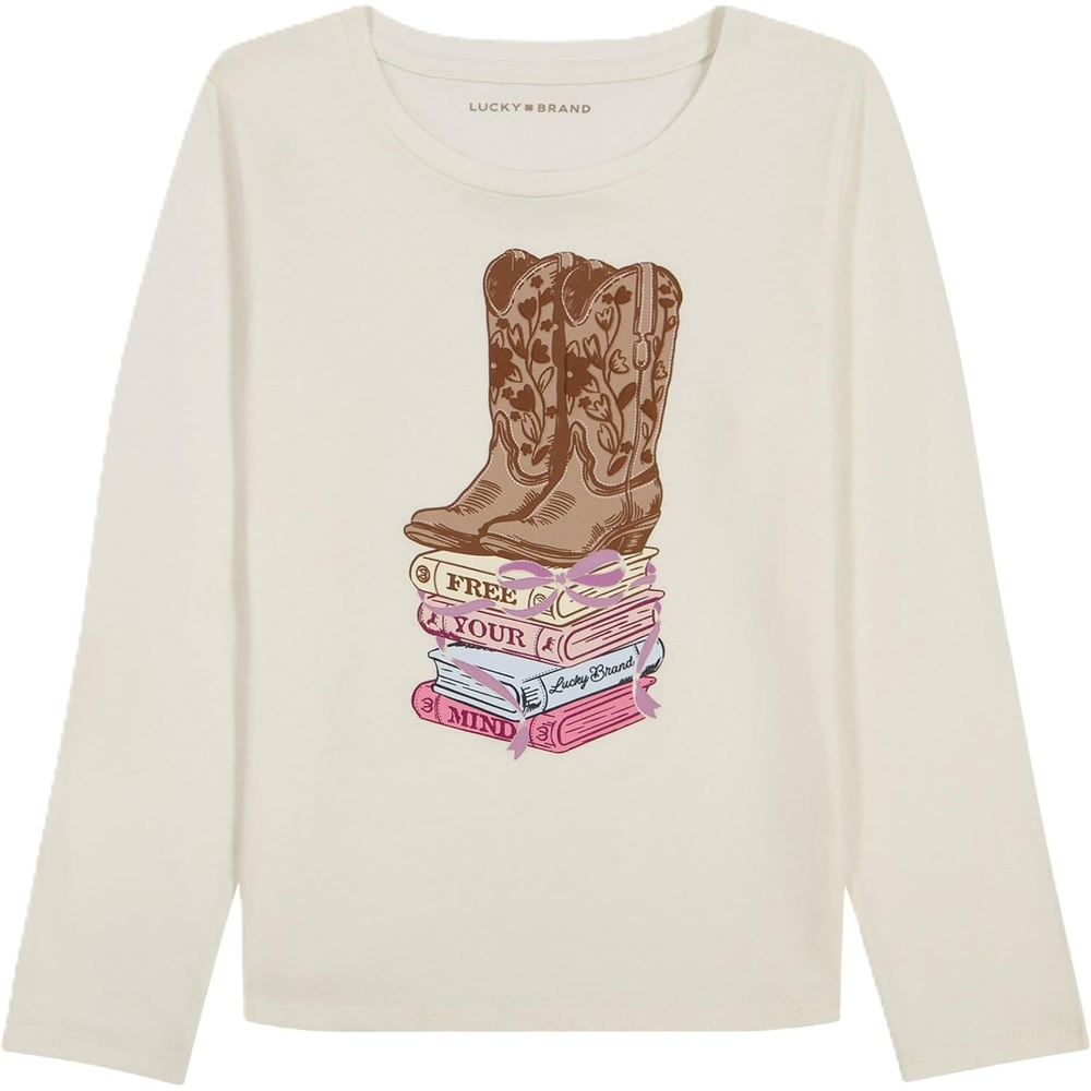 image:imageLucky Brand Girls Long Sleeve Graphic TShirt Tagless Cotton Tee with Fun DesignsFree Your Mind