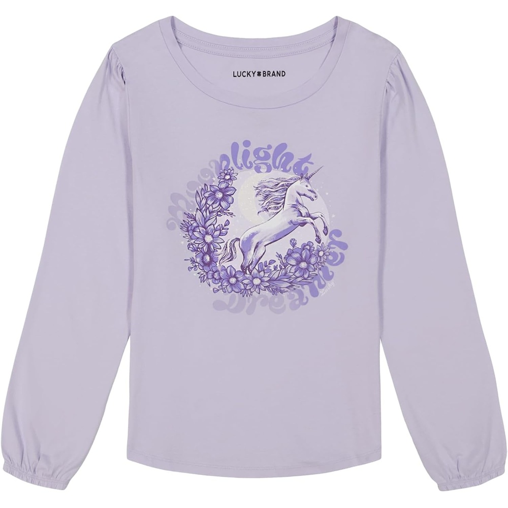 image:imageLucky Brand Girls Long Sleeve Graphic TShirt Tagless Cotton Tee with Fun DesignsPurple Heather