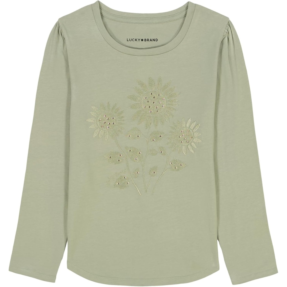 image:imageLucky Brand Girls Long Sleeve Graphic TShirt Tagless Cotton Tee with Fun DesignsSeagrass Sunflowers