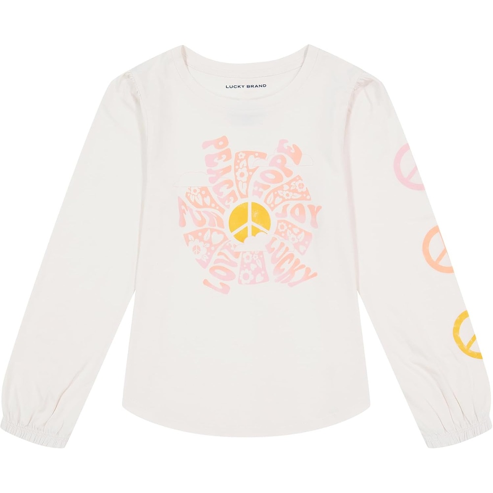 image:imageLucky Brand Girls Long Sleeve Graphic TShirt Tagless Cotton Tee with Fun DesignsWhisper Peace