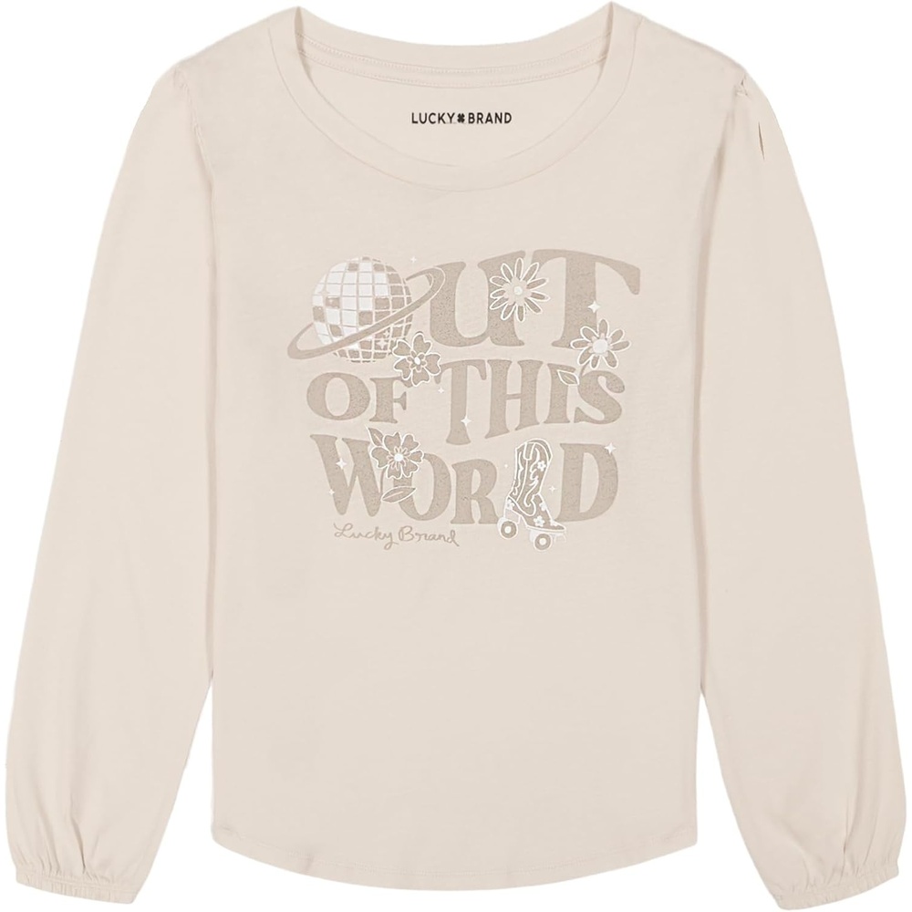 image:imageLucky Brand Girls Long Sleeve Graphic TShirt Tagless Cotton Tee with Fun DesignsWhitecap Gray