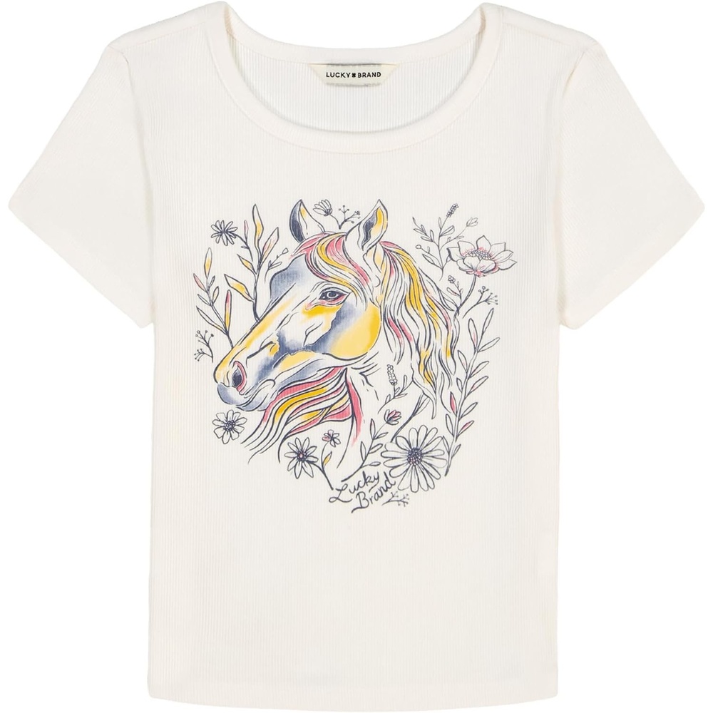image:imageLucky Brand Girls Short Sleeve Stretch Rib Baby TShirt Soft amp ComfortableHorse Meadow