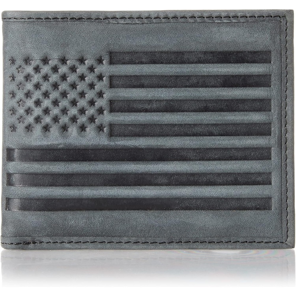 image:imageLucky Brand Mens Bifold and LFold Wallet ID Window Card Slots Genuine Leather Organization StylishFlag Embossed Leather Black