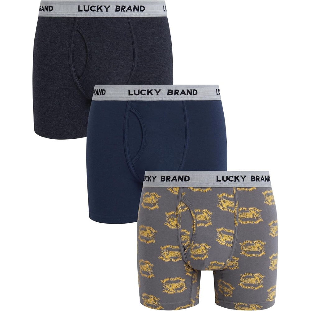 image:imageLucky Brand Mens Boxer Briefs 3 Pack Soft Stretch Casual Mens Underwear with Functional Fly Pouch Boxers S2XL Breathable Fabric Blend Promotes Airflow and Lasting Shape Flexible Fit Adapts to Your Everyday MovementsIndigoSmoked Pearl PrintCharcoal Grey