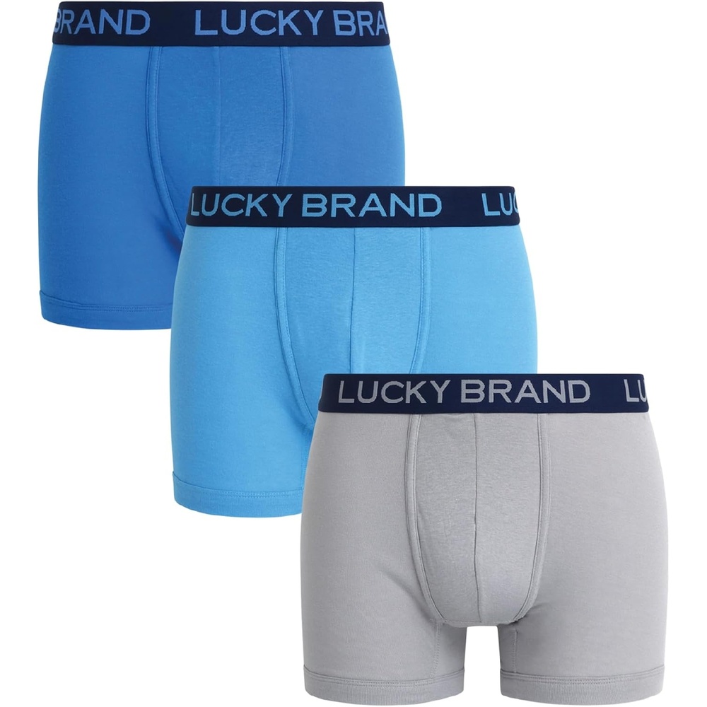 image:imageLucky Brand Mens Boxer Briefs 3 Pack Soft Stretch Cotton Boxer Briefs for Men w Contour Pouch 5 Inseam Mens UnderwearAlloySuper SonicAzure Blue
