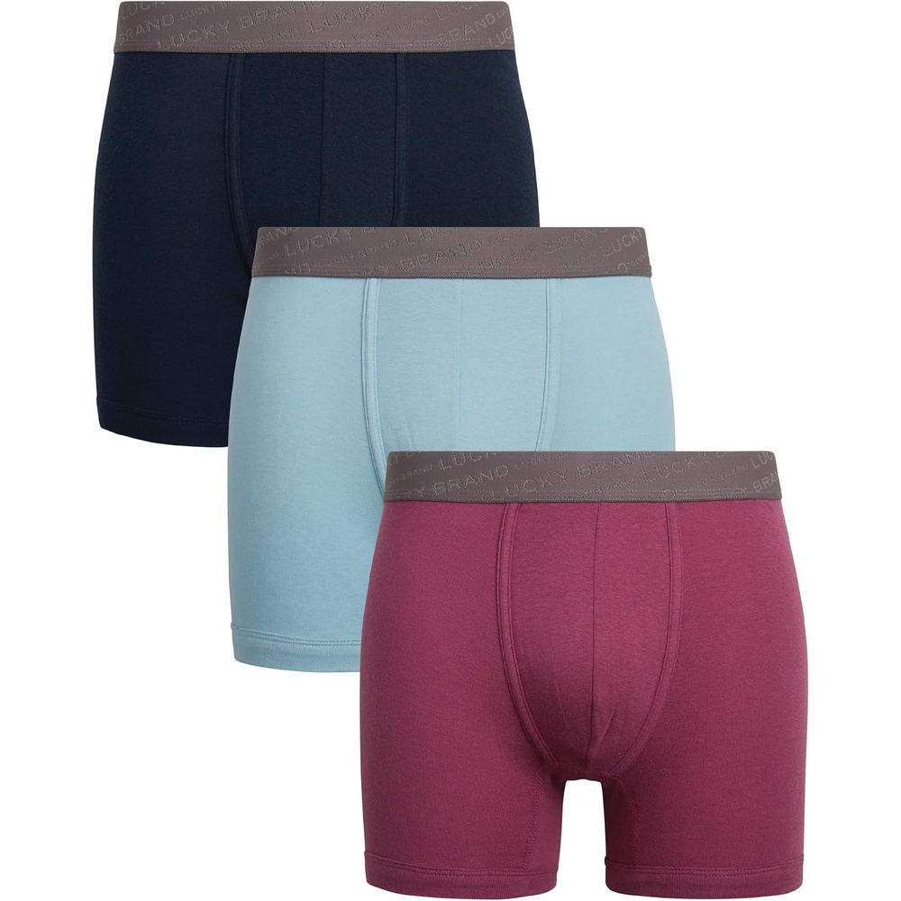image:imageLucky Brand Mens Boxer Briefs  3 Pack Soft Stretch Cotton Boxer Briefs for Men w Contour Pouch 5 Inseam Mens UnderwearEclipsePurpleLight Blue