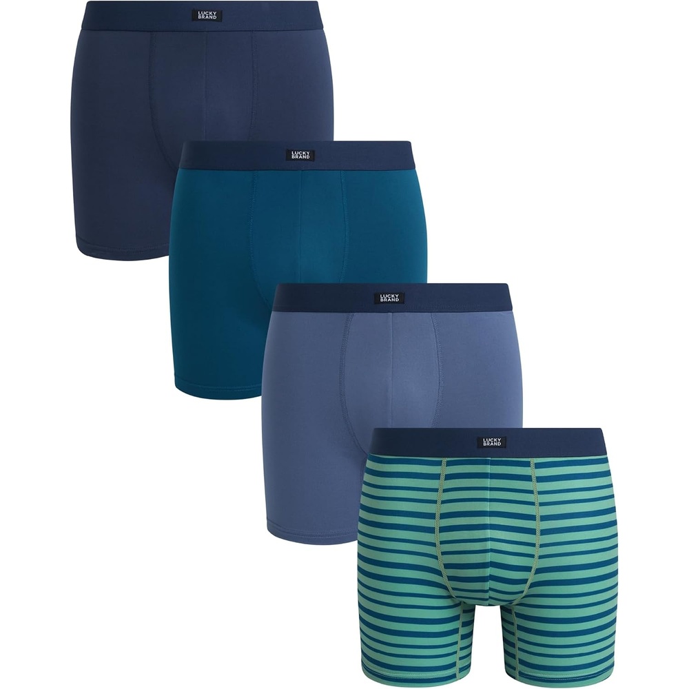 image:imageLucky Brand Mens Boxer Briefs  4 Pack Athletic Boxer Briefs for Men Soft Stretch Mens Underwear with Pouch 6 InseamMood IndigoLegion BlueStripesVintage Indigo