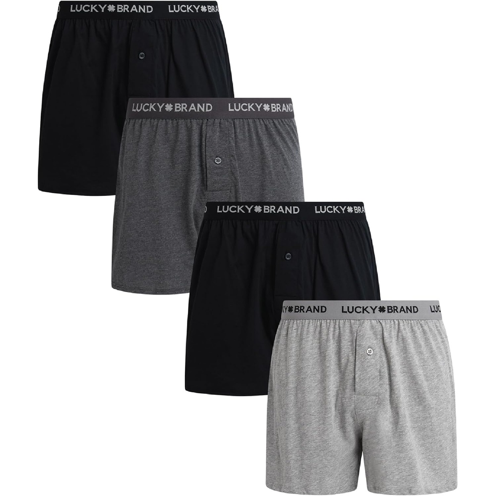 image:imageLucky Brand Mens Boxer Briefs 4 Pack Soft Knit Underwear with Button Fly Smooth Support That Keeps Up with Your Day Breathable Fabric Constructed Built for Everyday ComfortJet BlackGrey HeatherCharcoal Heather
