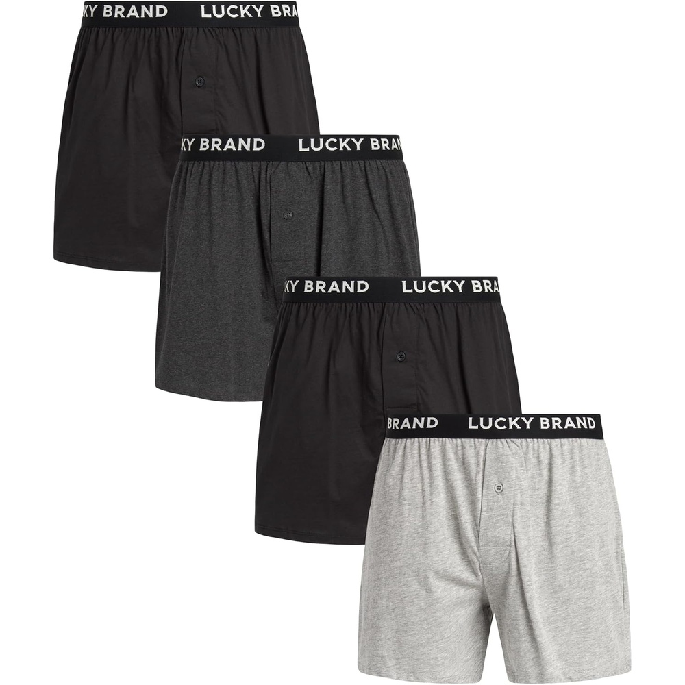image:imageLucky Brand Mens Boxer Briefs 4 Pack Soft Knit Underwear with Button Fly Smooth Support That Keeps Up with Your Day Breathable Fabric Constructed Built for Everyday ComfortBlackHeather GreyJet