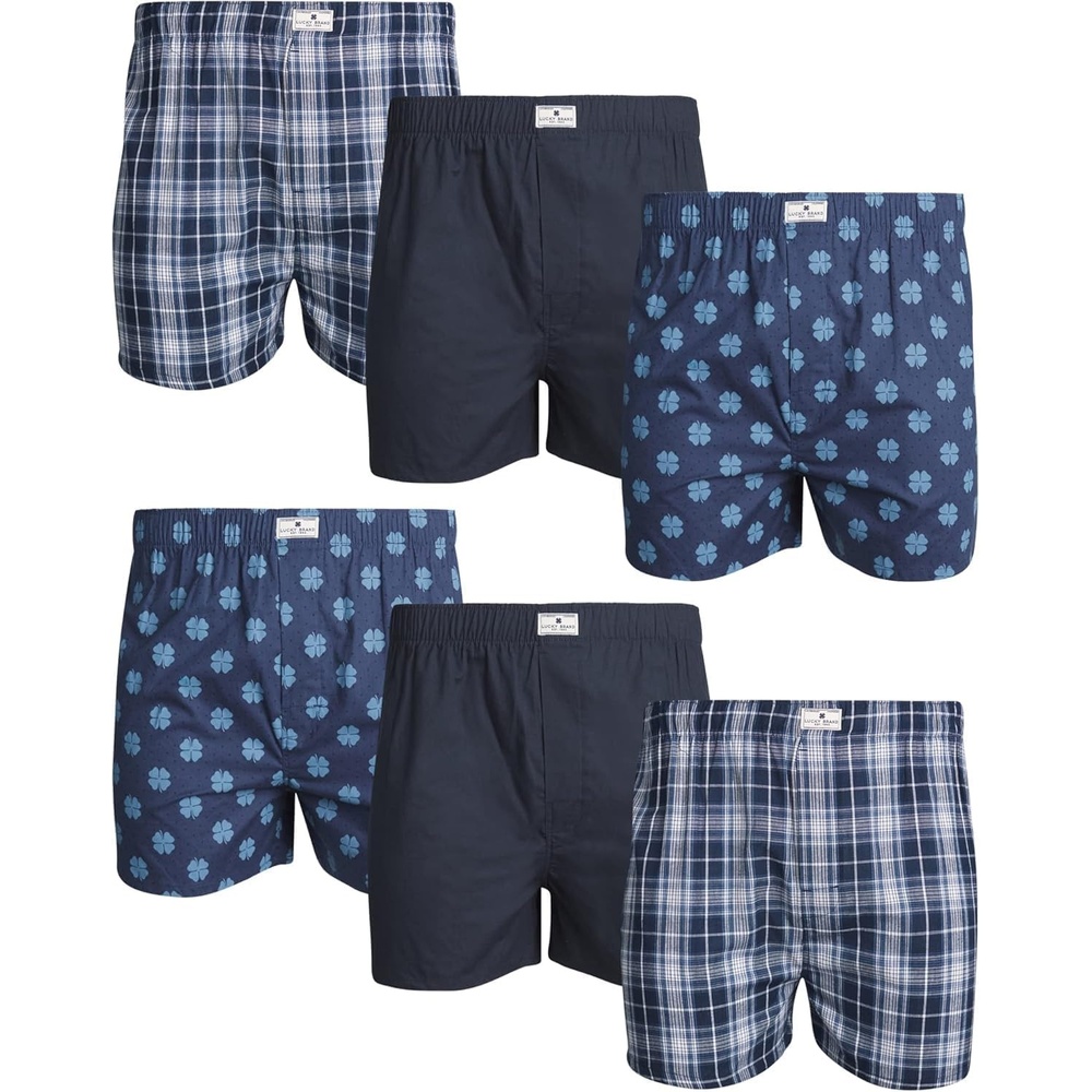 image:imageLucky Brand Mens Boxer Shorts 6 Pack Soft Cotton Relaxed Fit 4 Inseam Mens Underwear Boxers with Functional FlyBlue PlaidNavyBlue Floral Print