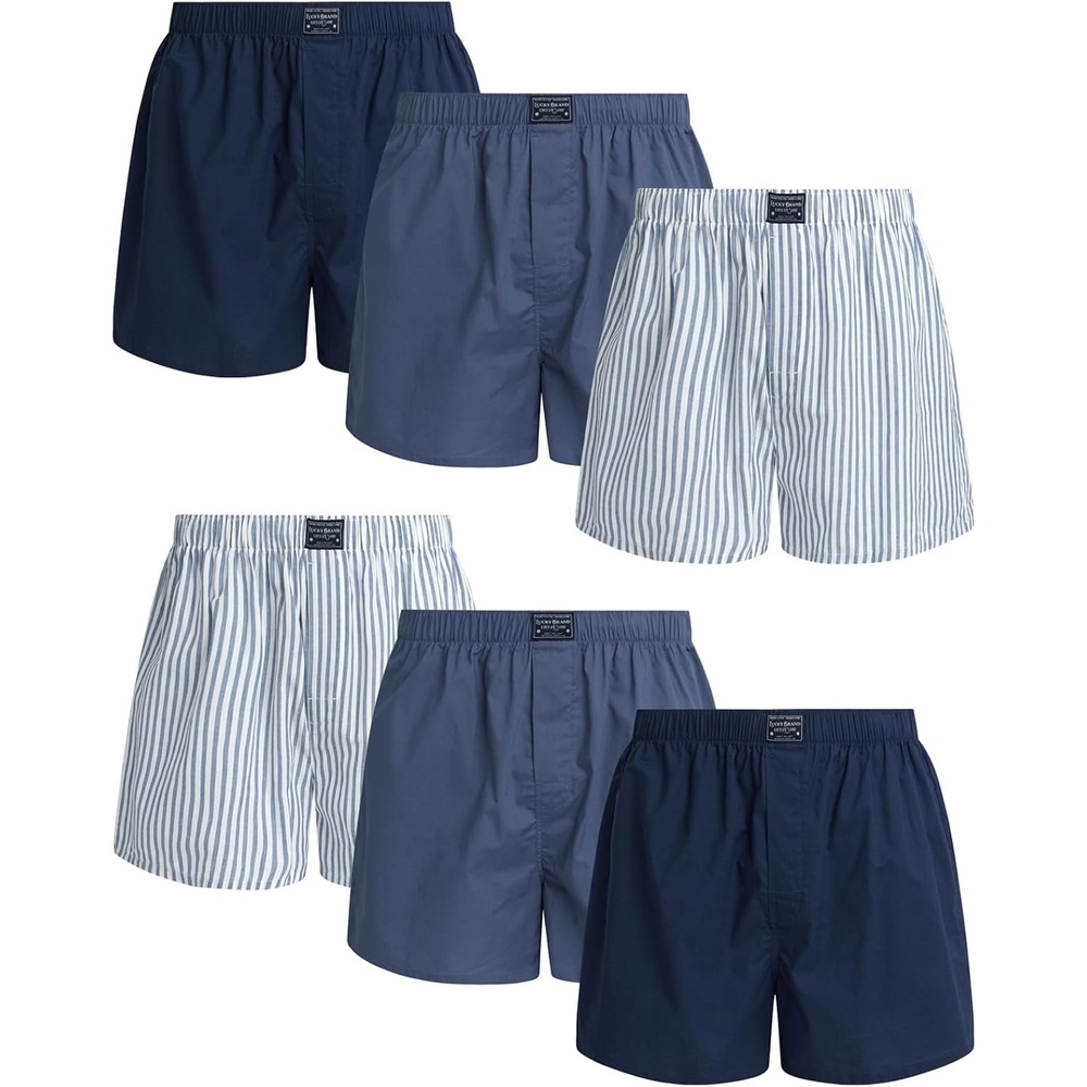 image:imageLucky Brand Mens Boxer Shorts 6 Pack Soft Cotton Relaxed Fit 4 Inseam Mens Underwear Boxers with Functional FlyMood IndigoVintage IndigoVertical Stripes