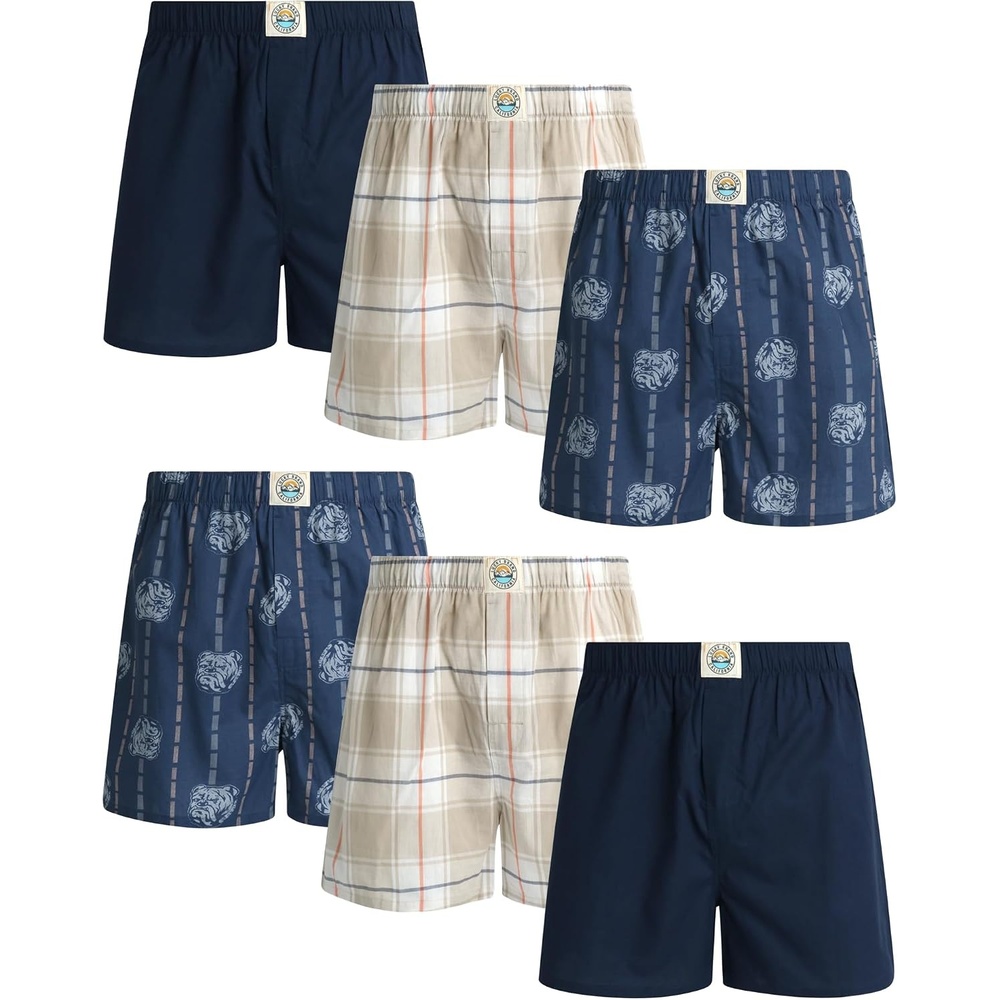 image:imageLucky Brand Mens Boxer Shorts 6 Pack Soft Cotton Relaxed Fit 4 Inseam Mens Underwear Boxers with Functional FlyPlaidVintage Indigo PrintIndigo