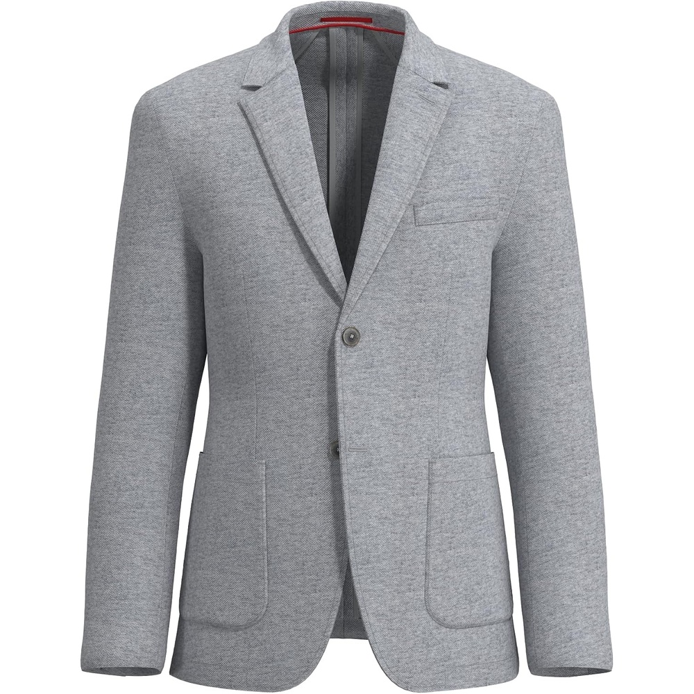 image:imageLucky Brand Mens Grey Heather Pique Knit Sportcoat Slim Fit Unstructured 2Button Patch Pockets Side VentsGrey