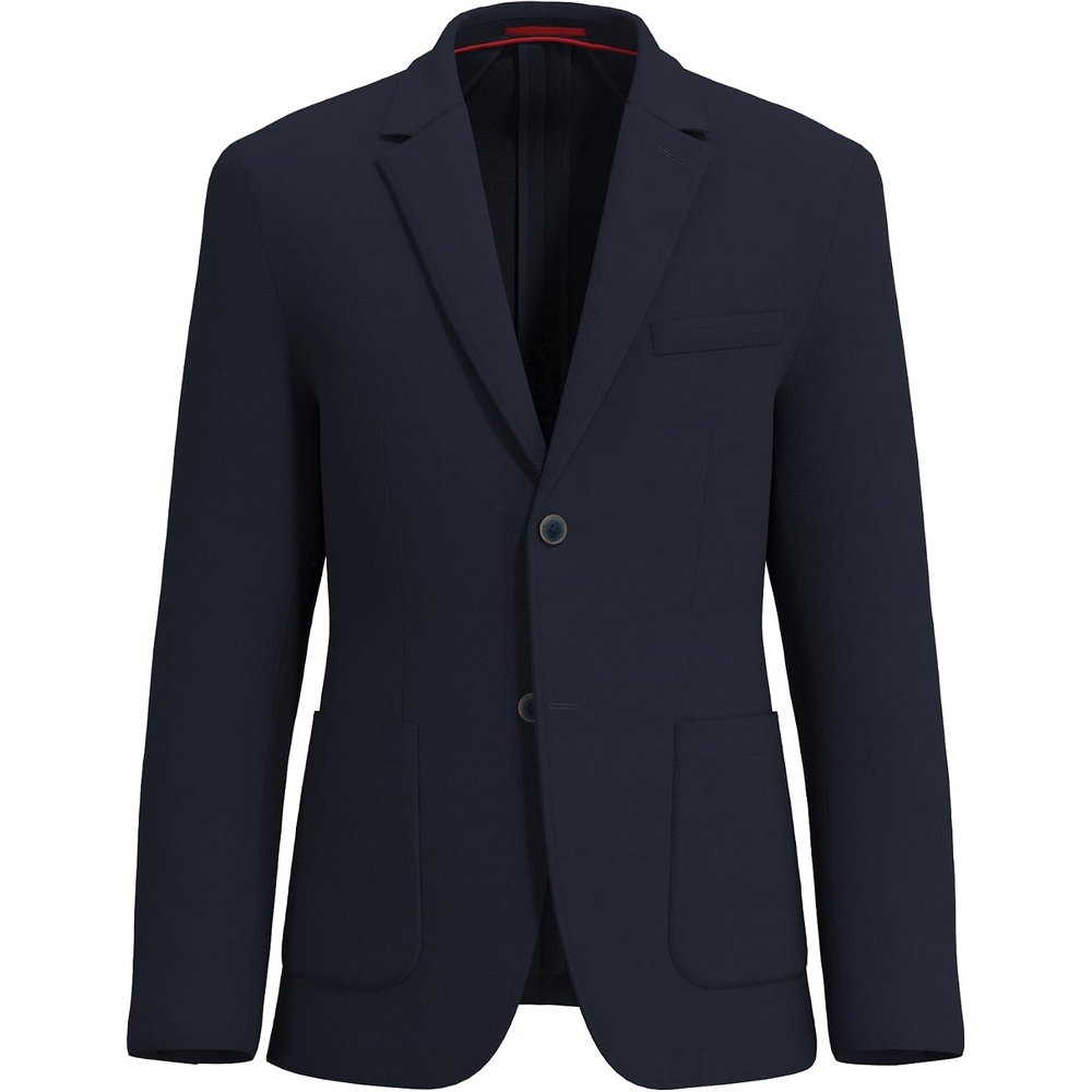 image:imageLucky Brand Mens Grey Heather Pique Knit Sportcoat Slim Fit Unstructured 2Button Patch Pockets Side VentsNavy