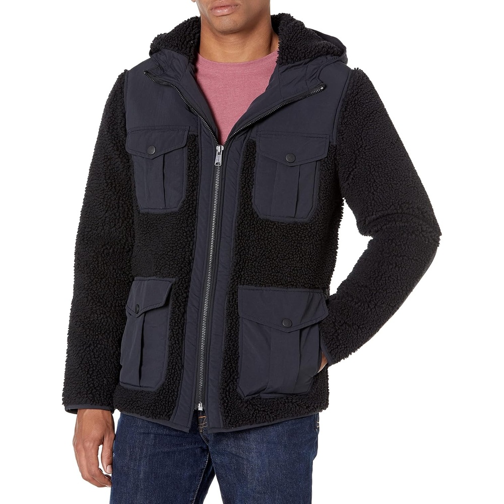 image:imageLucky Brand Mens Hooded Sherpa Jacket001 Black