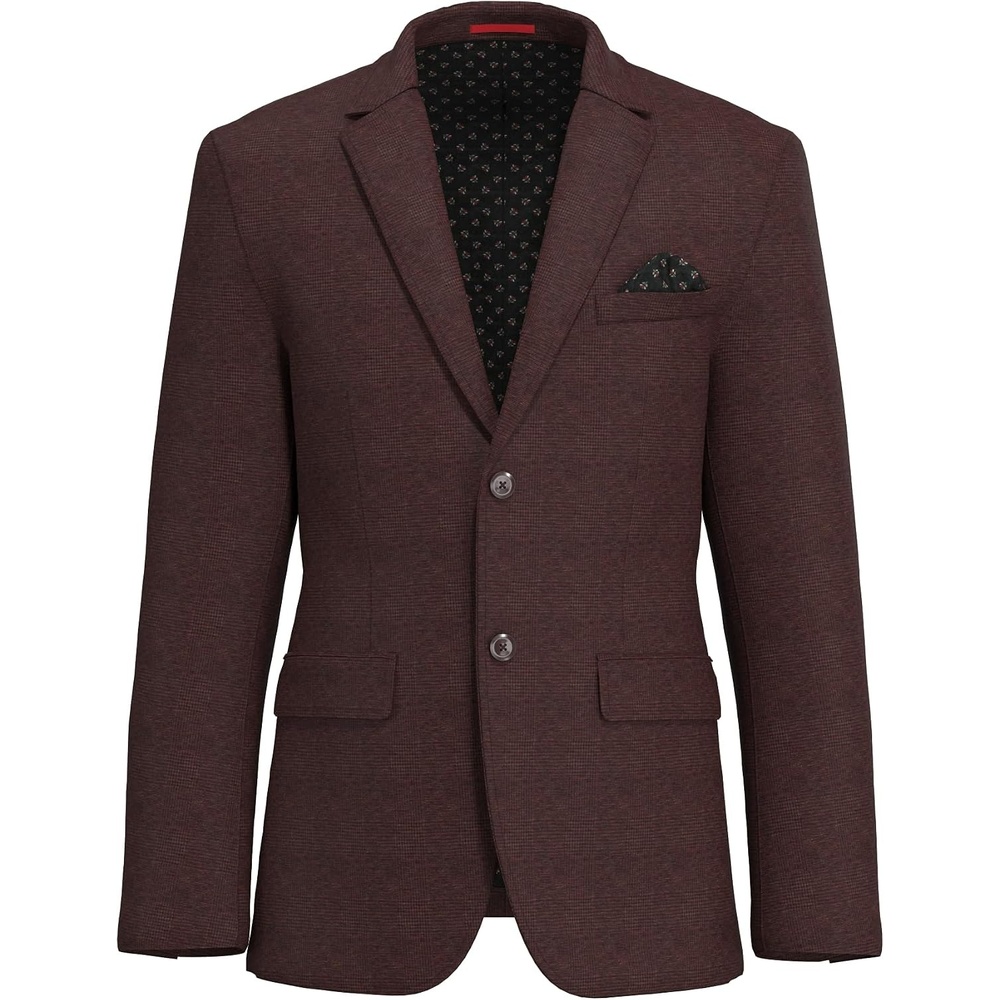 image:imageLucky Brand Mens Knit Sportcoat Slim Fit Rayon Polyester Spandex Glen Plaid Notch Collar 2 Button ClosureBurgundy
