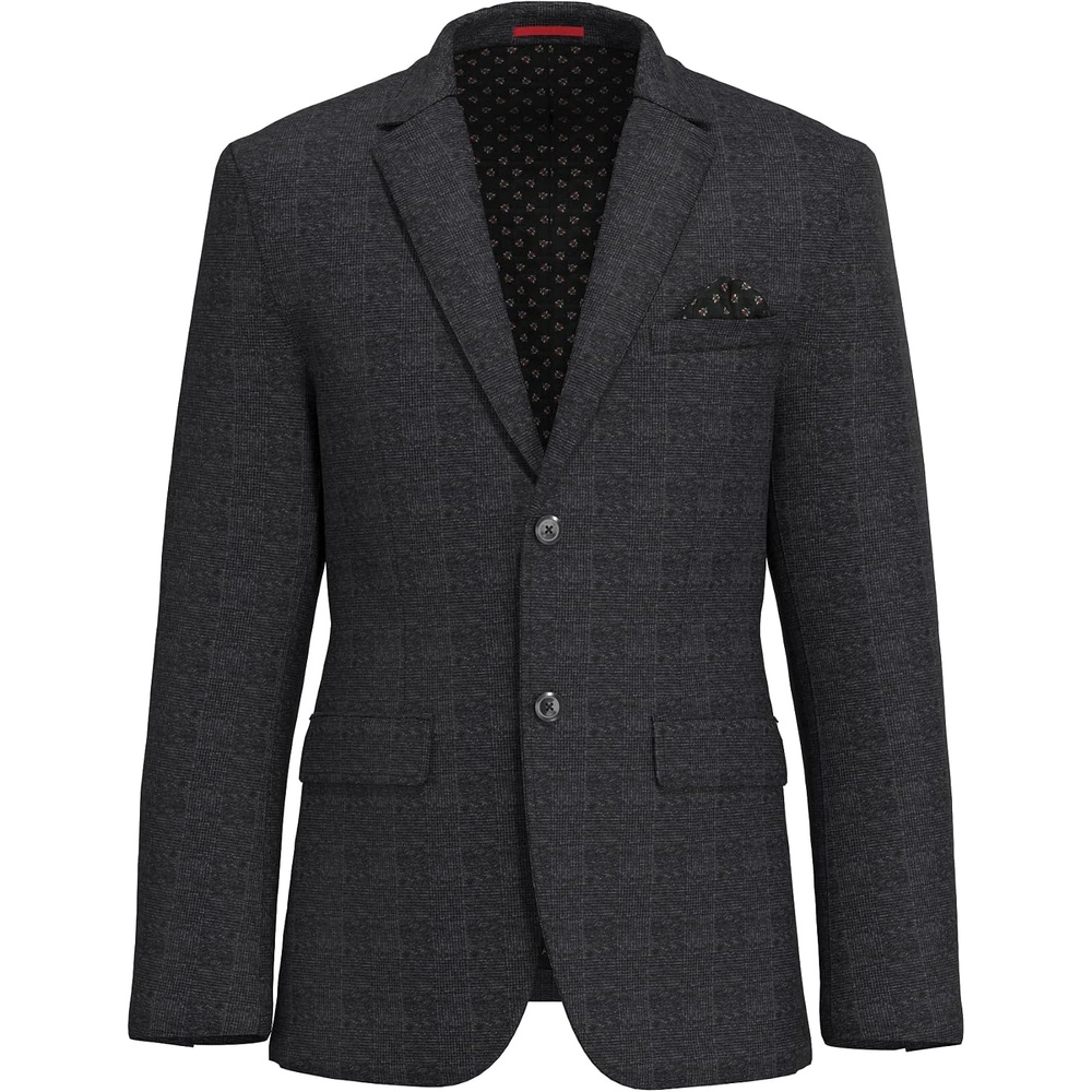 image:imageLucky Brand Mens Knit Sportcoat Slim Fit Rayon Polyester Spandex Glen Plaid Notch Collar 2 Button ClosureCharcoal