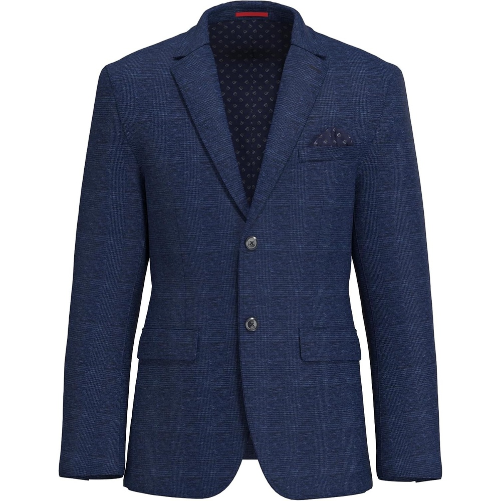 image:imageLucky Brand Mens Knit Sportcoat Slim Fit Rayon Polyester Spandex Glen Plaid Notch Collar 2 Button ClosureNavy