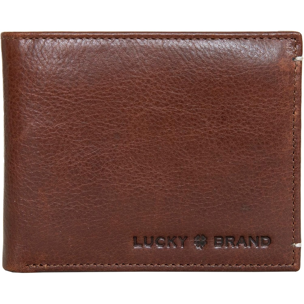 image:imageLucky Brand Mens Leather Bifold Wallet  ID Window  Card Slots  Billfold Design  Genuine Leather  Organization  Durable  Stylish  Khaki