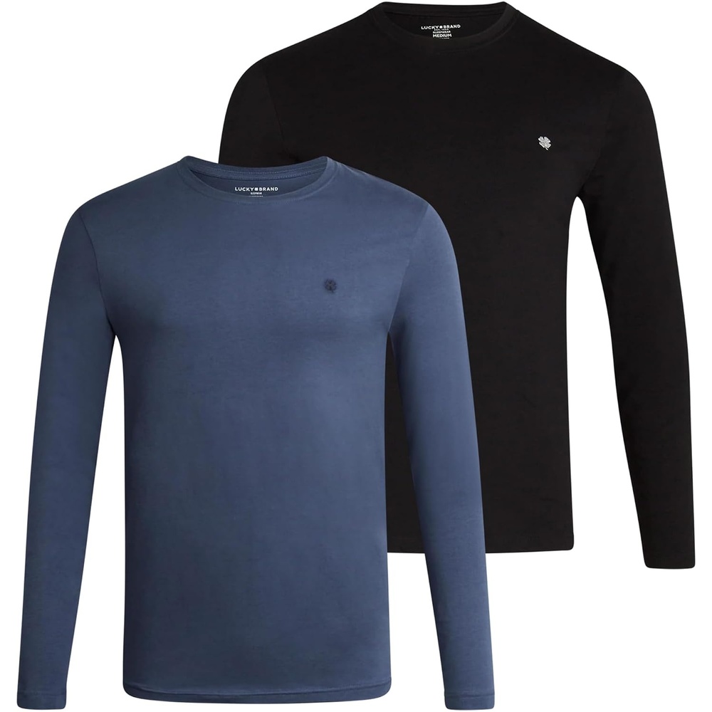 image:imageLucky Brand Mens Long Sleeve Tee Shirts 2 Pack Cotton Blend Shirts Upgrade your everyday essentials with the Lucky Brand Mens Long Sleeve Tee Shirts 2Pack these full sleeve tshirts men areJet BlackVintage Indigo